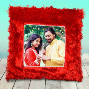 Red Fur Square Pillow