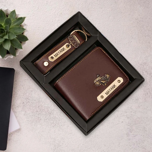 Personalized Faux Leather Men's Wallet and Keychain Combo